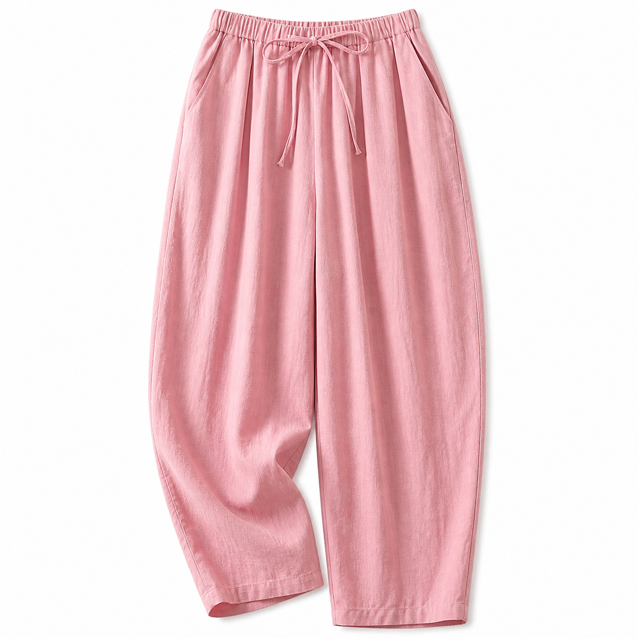 Damenhose mit hohem Bund, weitem Bein, Kordelzug und Seitentaschen-Women Pants-Alpenkind