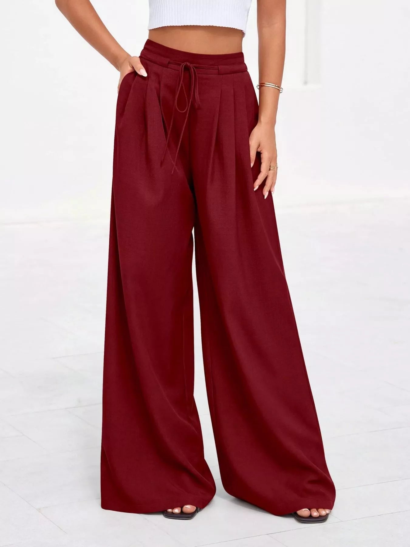 Damenhose mit hoher Taille, weitem Bein und Falten-Pants for Women-Alpenkind