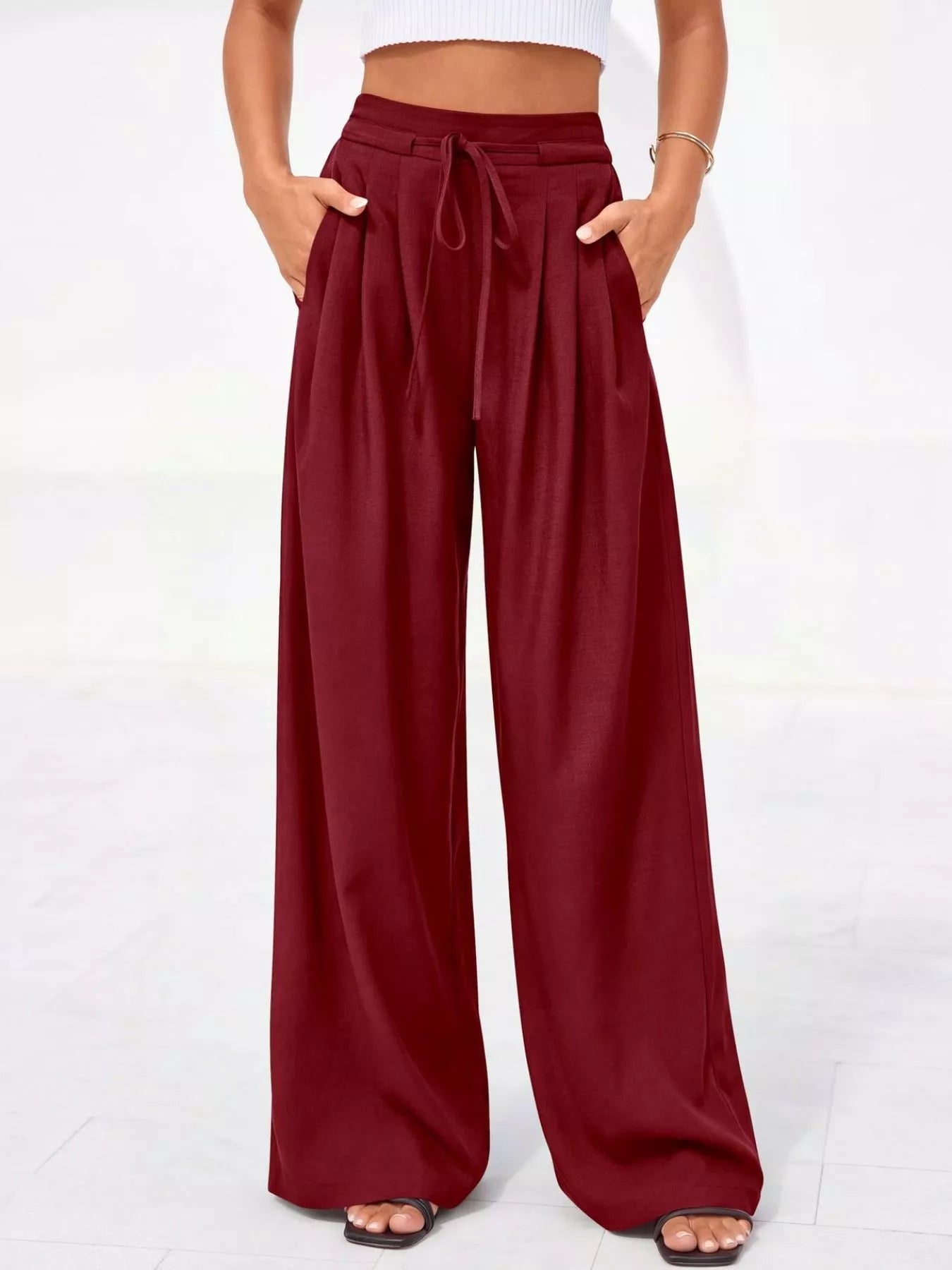 Damenhose mit hoher Taille, weitem Bein und Falten-Pants for Women-Alpenkind