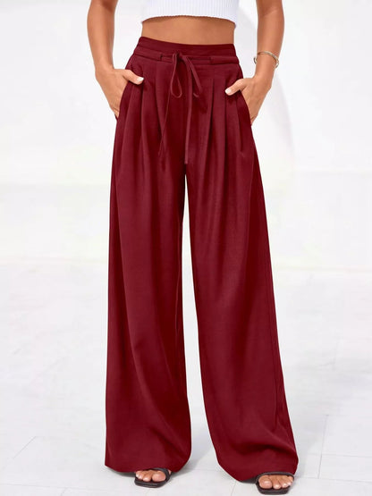 Damenhose mit hoher Taille, weitem Bein und Falten-Pants for Women-Alpenkind