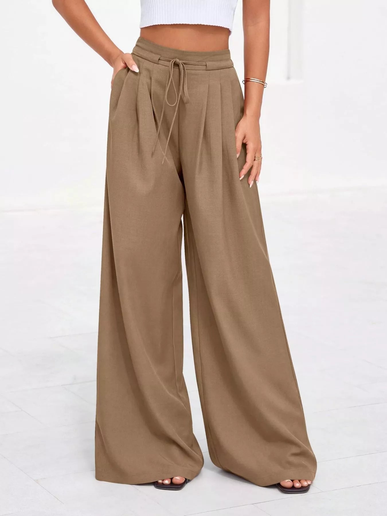 Damenhose mit hoher Taille, weitem Bein und Falten-Pants for Women-Alpenkind