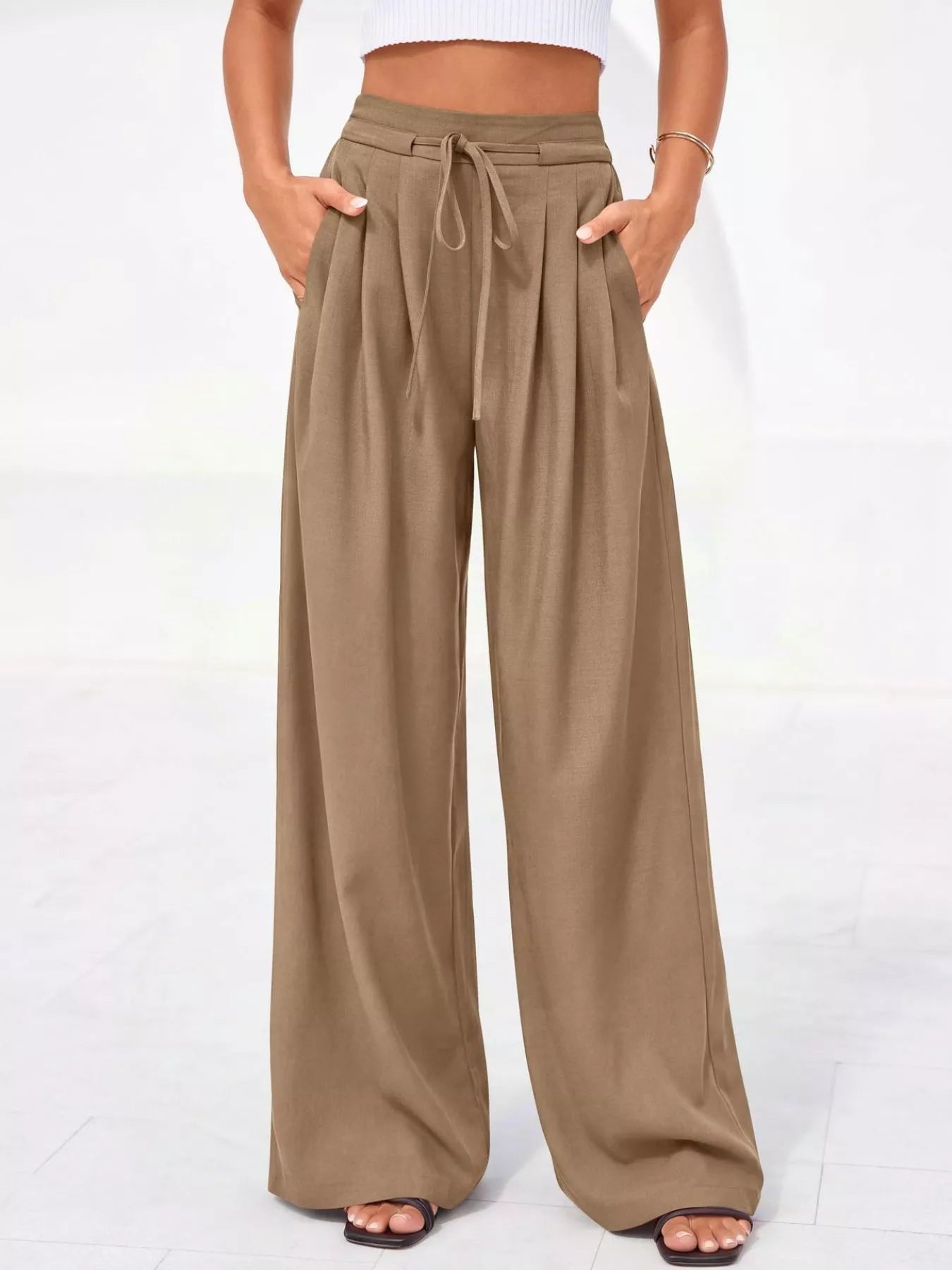 Damenhose mit hoher Taille, weitem Bein und Falten-Pants for Women-Alpenkind