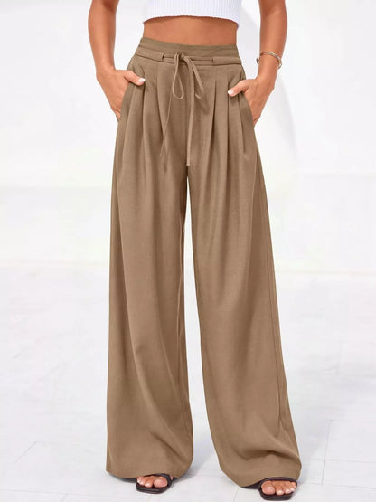 Damenhose mit hoher Taille, weitem Bein und Falten-Pants for Women-Alpenkind