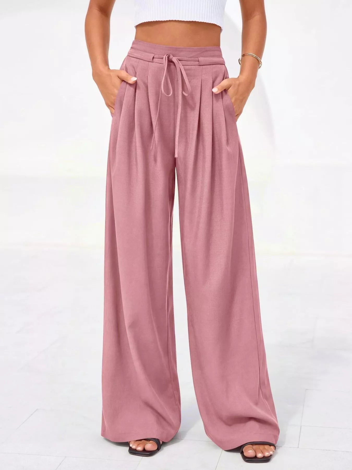 Damenhose mit hoher Taille, weitem Bein und Falten-Pants for Women-Alpenkind