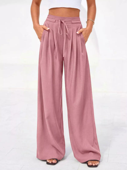Damenhose mit hoher Taille, weitem Bein und Falten-Pants for Women-Alpenkind
