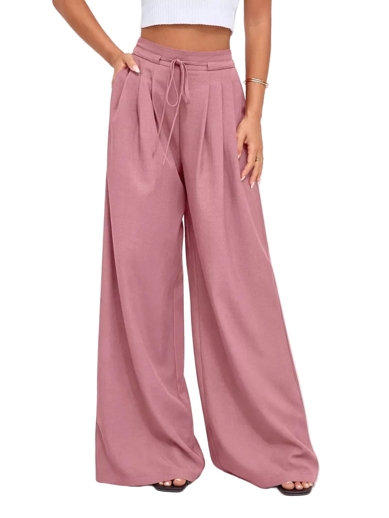 Damenhose mit hoher Taille, weitem Bein und Falten-Pants for Women-Alpenkind