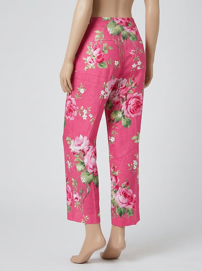 Damenhose mit weitem Bein und Blumenmuster-Pants for Women-Alpenkind
