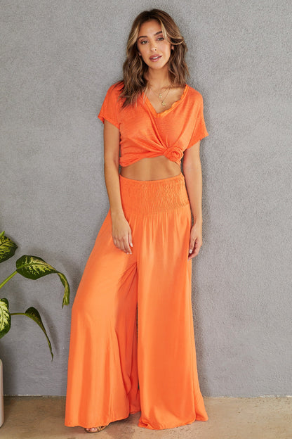 Damenhose mit weitem Bein und gesmoktem Bund-Pants for woman-Alpenkind