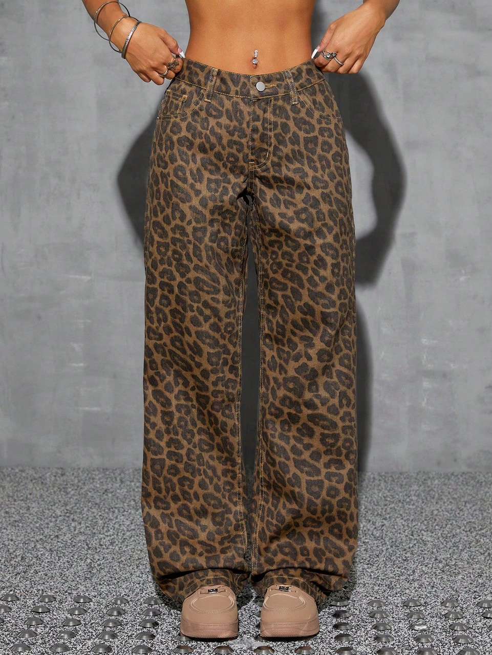 Damenhose mit weitem Bein und Leopardenmuster-Pants for Women-Alpenkind