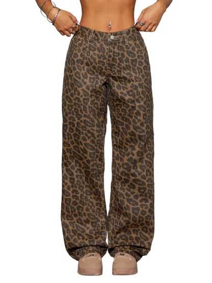 Damenhose mit weitem Bein und Leopardenmuster-Pants for Women-Alpenkind