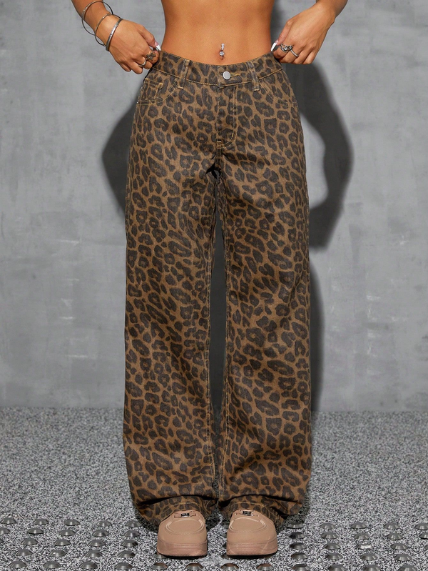 Damenhose mit weitem Bein und Leopardenmuster-Pants for Women-Alpenkind