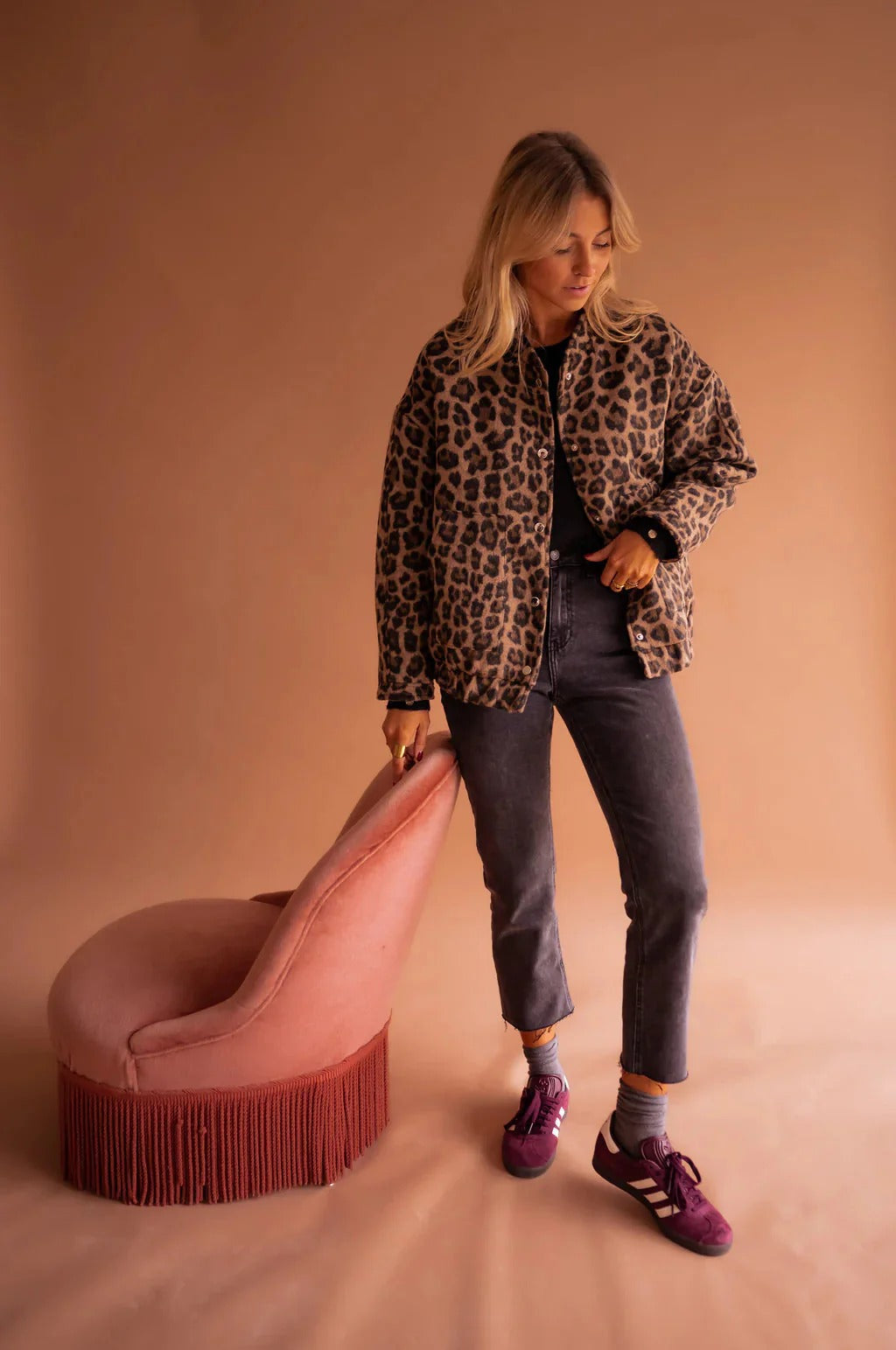 Damenjacke mit Leopardenmuster und Druckknöpfen-Jacket for women-Alpenkind