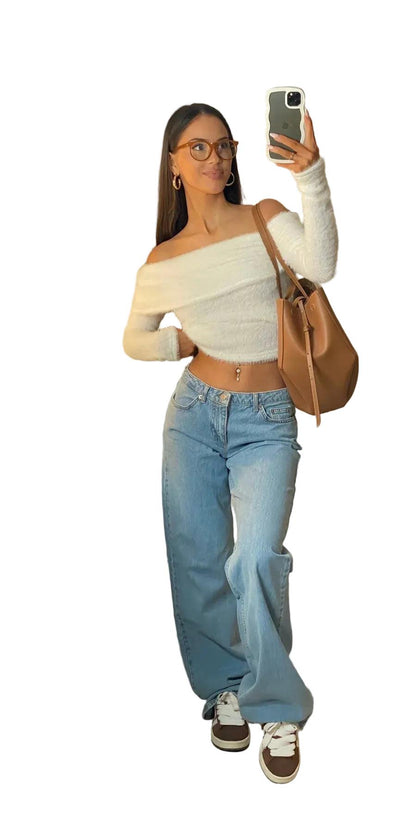 Damenjeans mit niedriger Leibhöhe und weitem Bein-Women Pants-Alpenkind