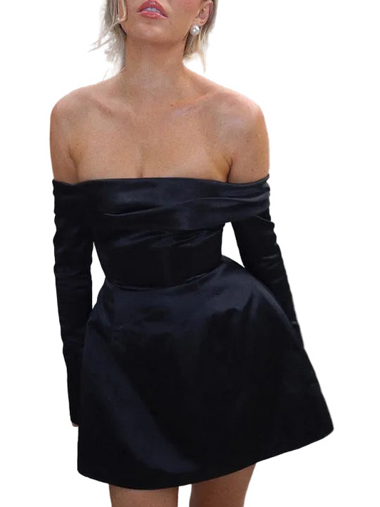 Damenkleid in Minilänge mit schulterfreiem Ausschnitt und langen Ärmeln-Mini Dress-Alpenkind