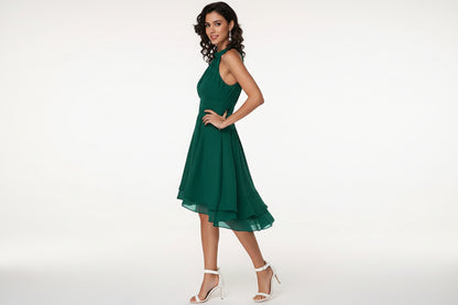Damenkleid mit Halterneck und Ausgestelltem Rock mit Lagen-Saum-Midi Dress-Alpenkind