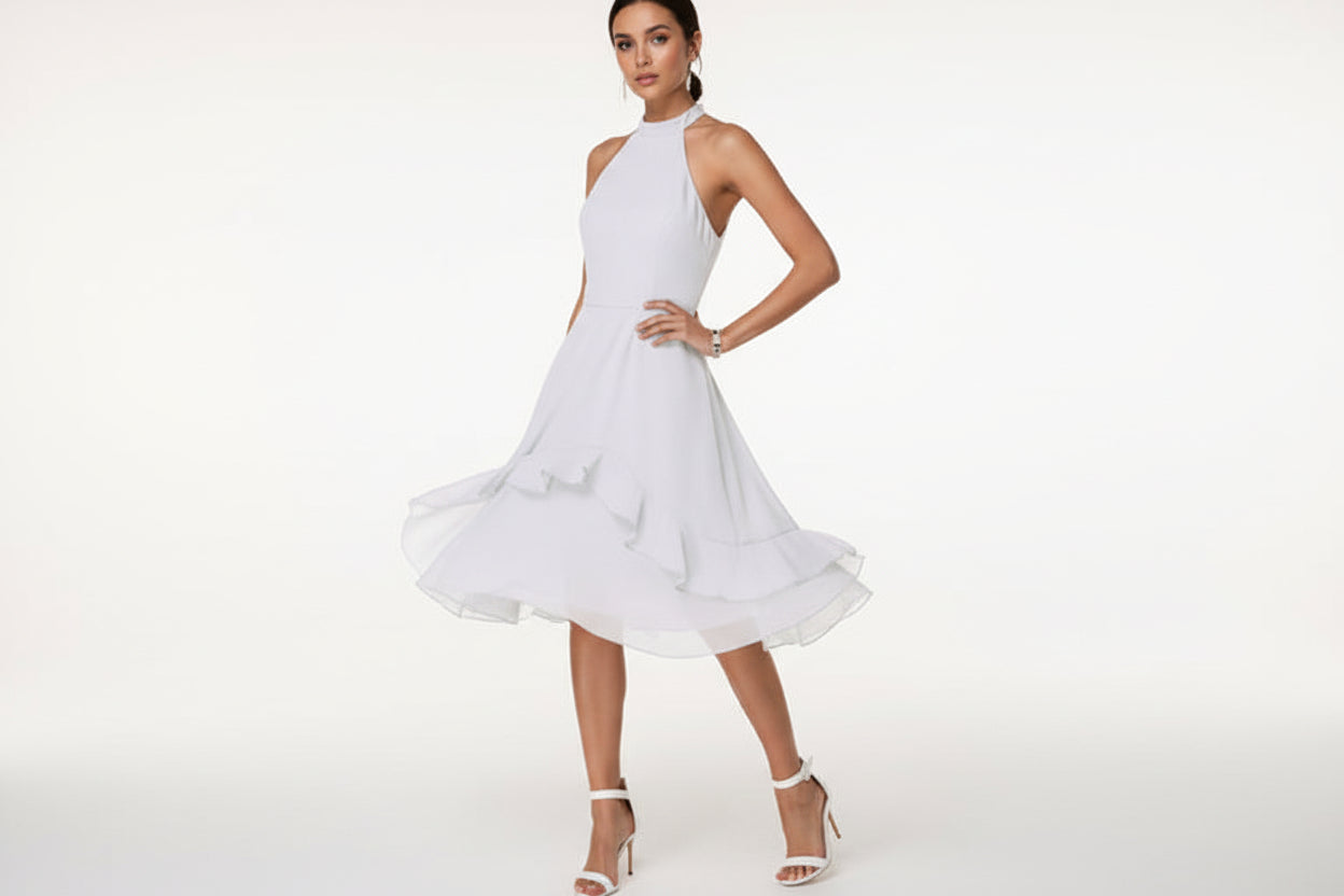 Damenkleid mit Halterneck und Ausgestelltem Rock mit Lagen-Saum-Midi Dress-Alpenkind