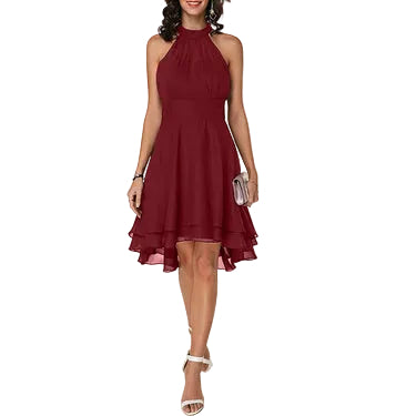 Damenkleid mit Halterneck und Ausgestelltem Rock mit Lagen-Saum-Midi Dress-Alpenkind