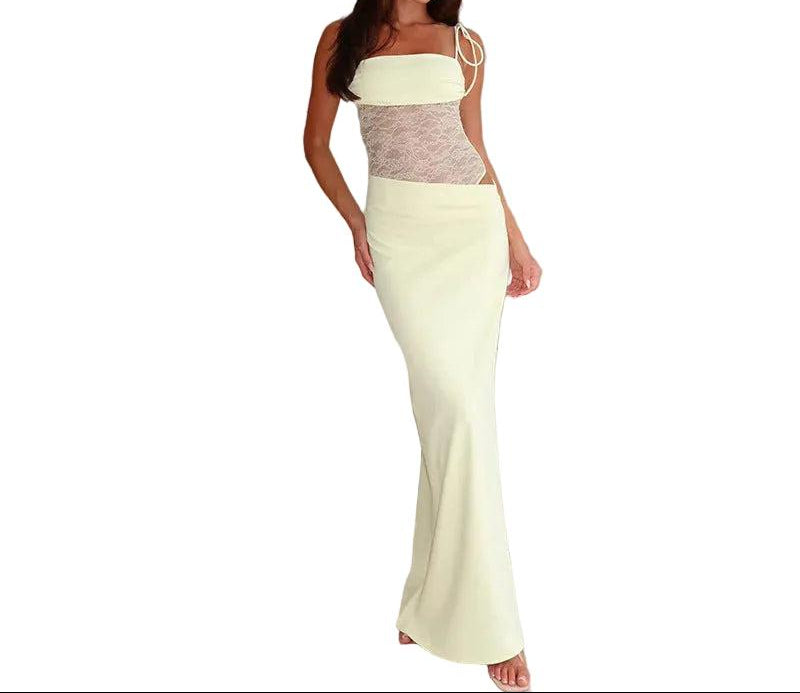 Damenlangkleid mit Schulterbändern und tailliertem Einsatz-Maxi Dress-Alpenkind