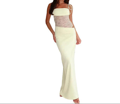 Damenlangkleid mit Schulterbändern und tailliertem Einsatz-Maxi Dress-Alpenkind