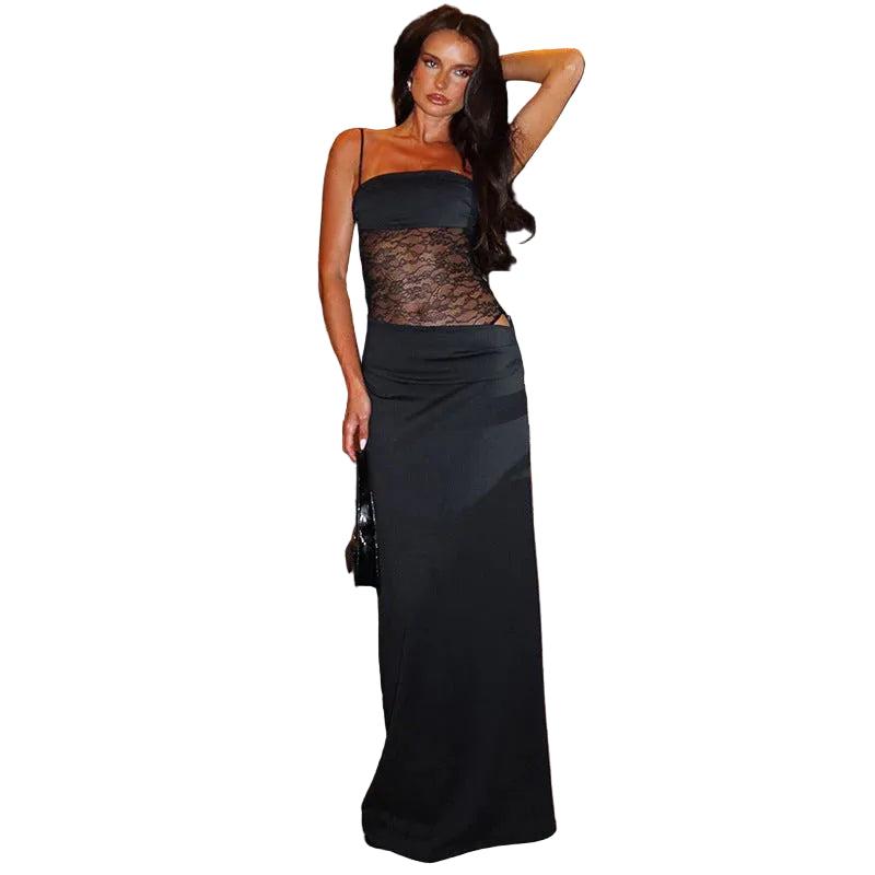 Damenlangkleid mit Schulterbändern und tailliertem Einsatz-Maxi Dress-Alpenkind