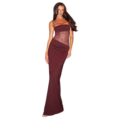 Damenlangkleid mit Schulterbändern und tailliertem Einsatz-Maxi Dress-Alpenkind