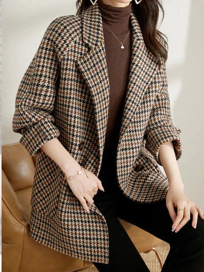 Damenmantel mit Hahnentrittmuster und Knopfleiste-Jacket for women-Alpenkind