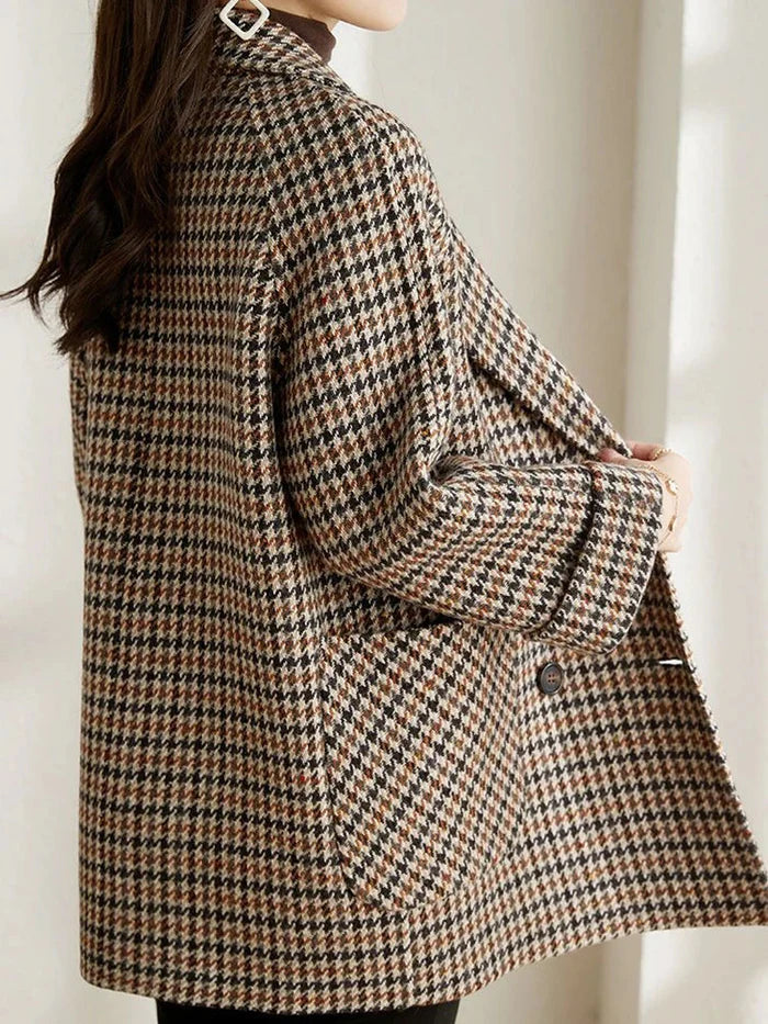Damenmantel mit Hahnentrittmuster und Knopfleiste-Jacket for women-Alpenkind