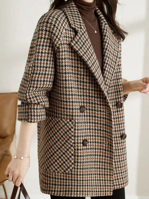 Damenmantel mit Hahnentrittmuster und Knopfleiste-Jacket for women-Alpenkind