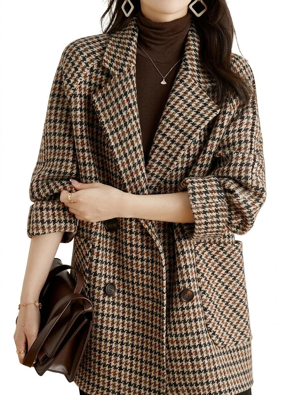 Damenmantel mit Hahnentrittmuster und Knopfleiste-Jacket for women-Alpenkind