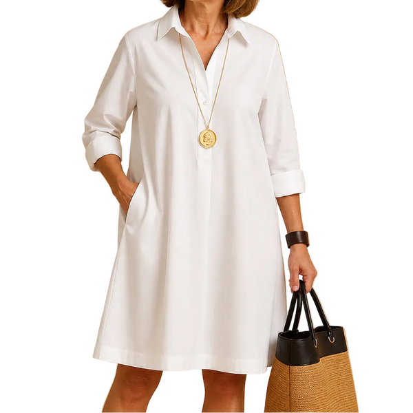 Damen’s Kleid mit Kragen, Knopfleiste, langen Ärmeln und seitlichen Taschen-Mini Dress-Alpenkind