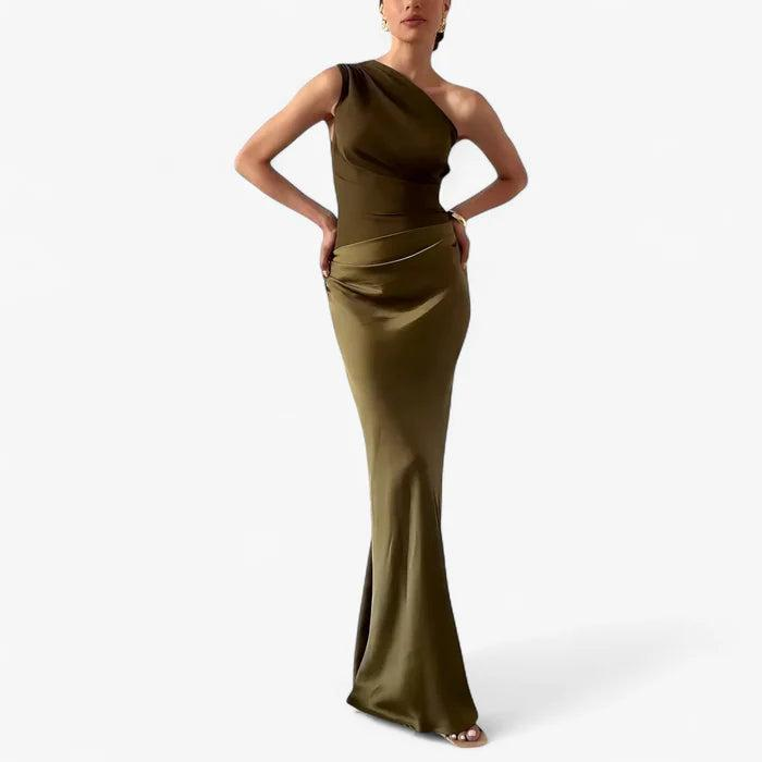 Elegantes Asymmetrisches Damen-Maxikleid – Faltenoptik & Schlanke Silhouette-Women Dress-Alpenkind