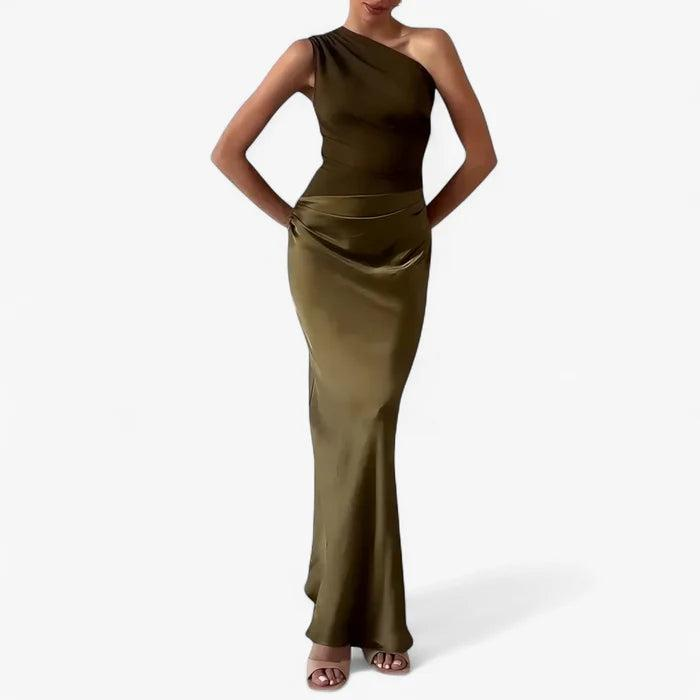 Elegantes Asymmetrisches Damen-Maxikleid – Faltenoptik & Schlanke Silhouette-Women Dress-Alpenkind