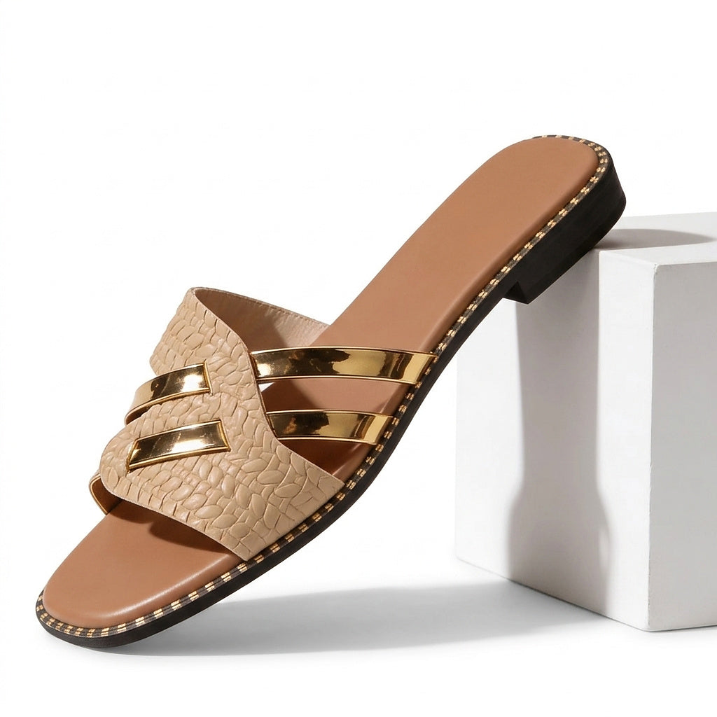 Flache Damen-Pantoletten mit Metallic-Riemen-Footwear for women-Alpenkind