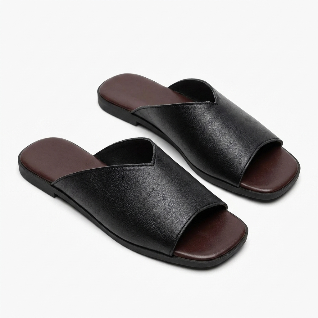 Flache Damen-Pantoletten mit V-Ausschnitt-Footwear for women-Alpenkind