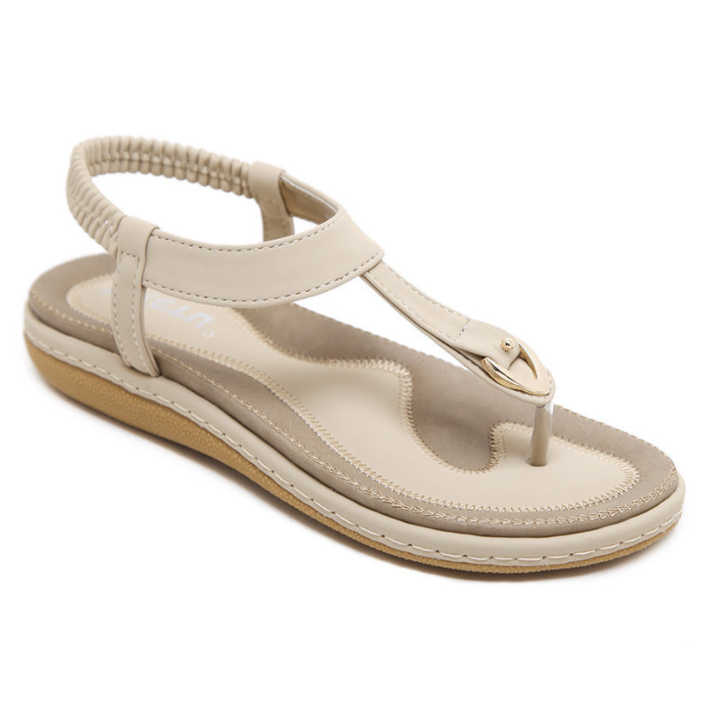 Flache Damen-Sandalen mit T-Riemen und Metalldetail-Footwear for women-Alpenkind