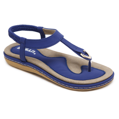 Flache Damen-Sandalen mit T-Riemen und Metalldetail-Footwear for women-Alpenkind
