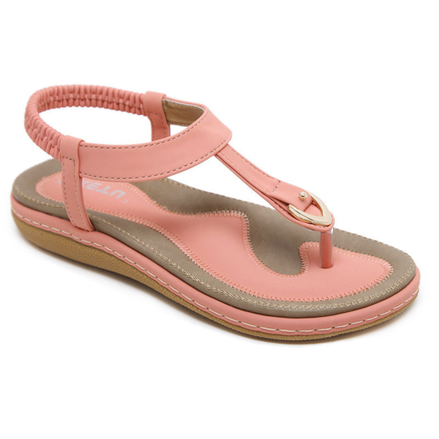 Flache Damen-Sandalen mit T-Riemen und Metalldetail-Footwear for women-Alpenkind