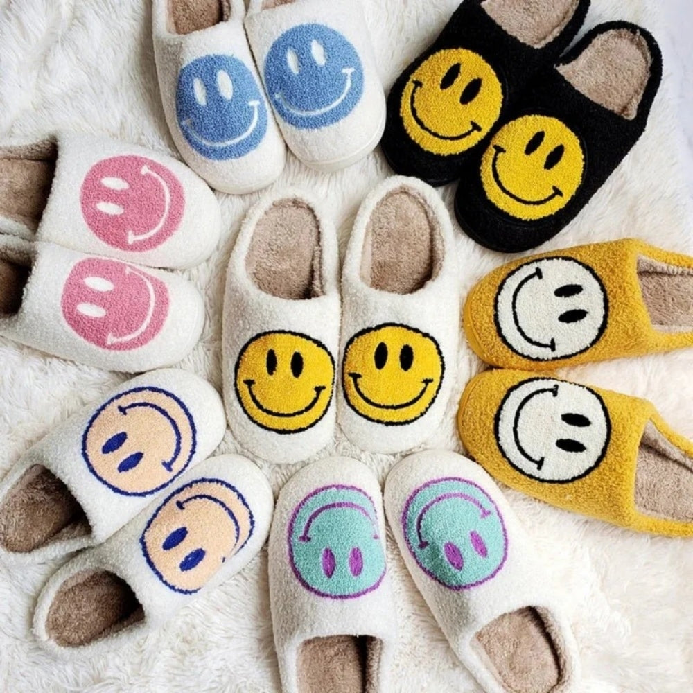 Flauschige Smiley-Hausschuhe für Damen-Footwear for women-Alpenkind