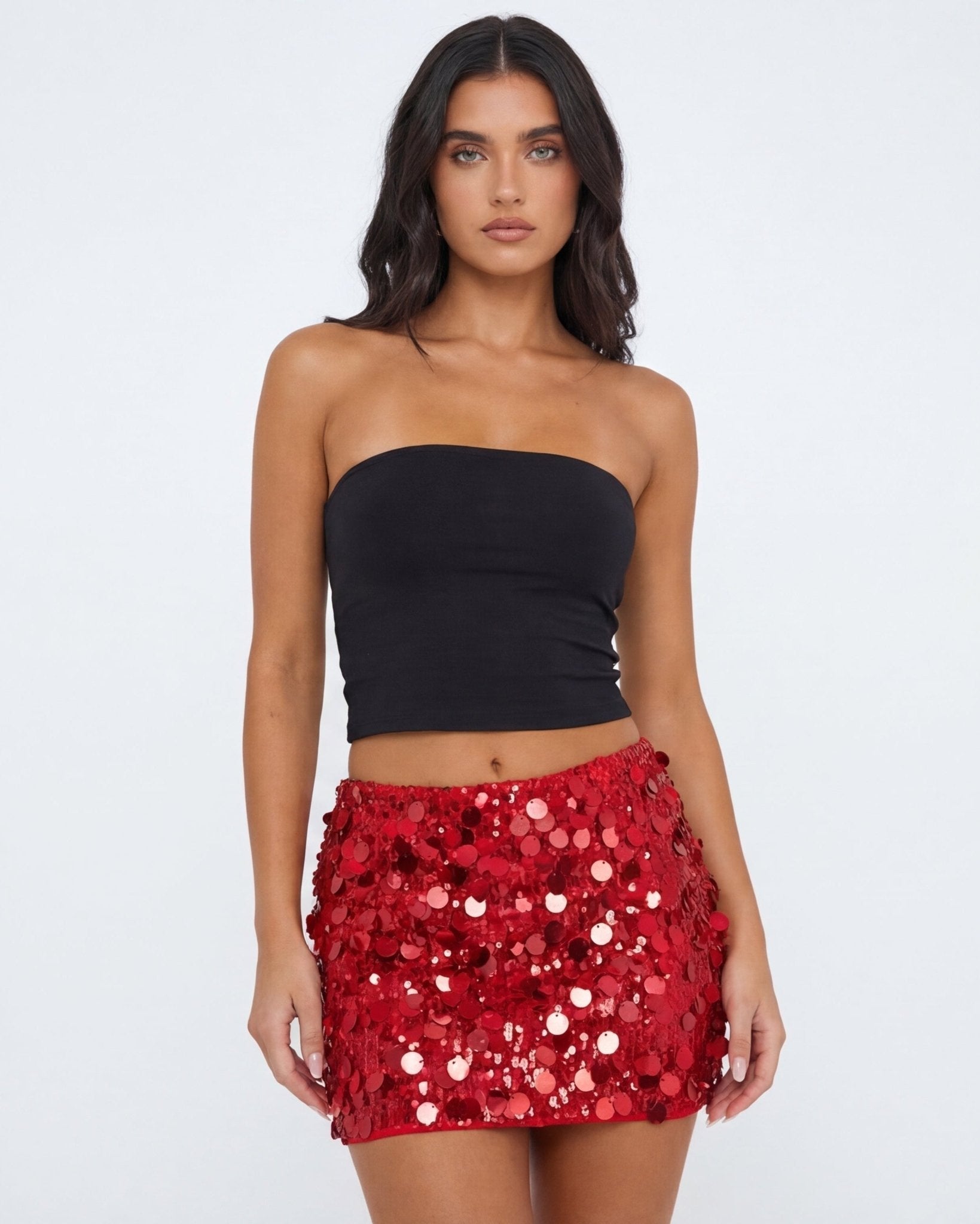 Frauen Enges Oberteil und Minirock Set mit Pailletten-Skirt for women-Alpenkind