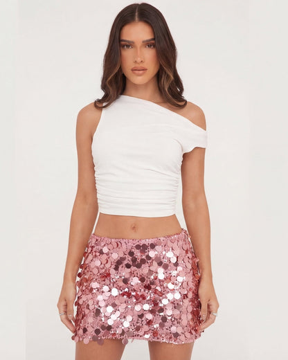 Frauen Enges Oberteil und Minirock Set mit Pailletten-Skirt for women-Alpenkind