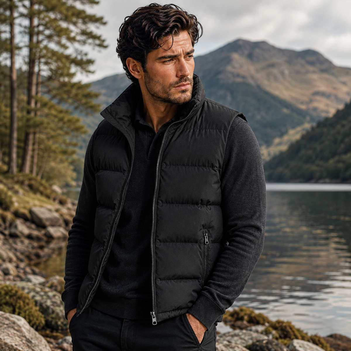 Gepolsterte Herren-Steppweste mit Reißverschlusstaschen-Vests for men-Alpenkind