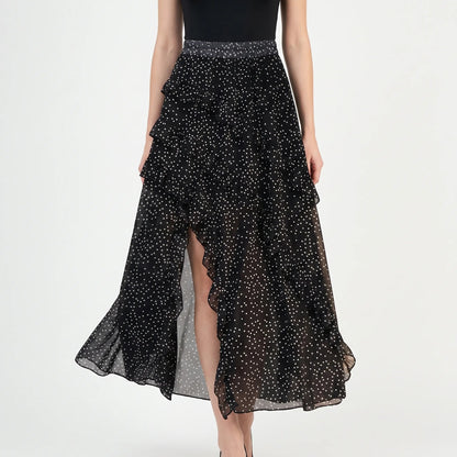 Gepunkteter Maxi-Rock mit Rüschen für Damen-Skirt for women-Alpenkind