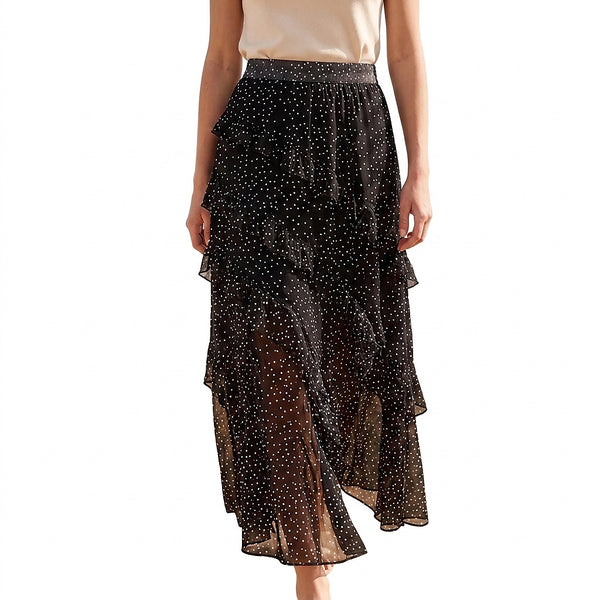 Gepunkteter Maxi-Rock mit Rüschen für Damen-Skirt for women-Alpenkind