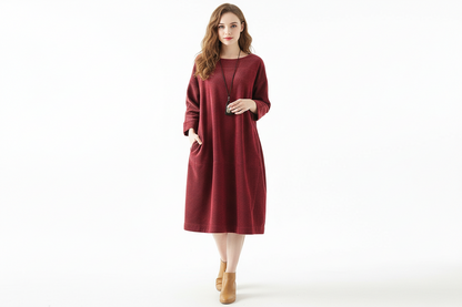 Gerades Cordkleid in Knielänge mit aufgesetzten Taschen-Midi Dress-Alpenkind