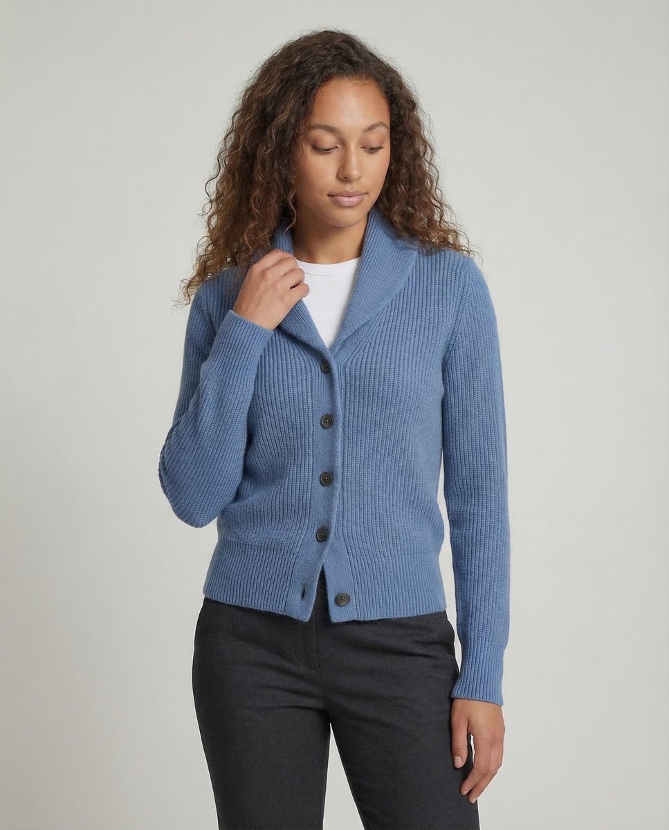 Gerippte Strickjacke für Damen mit Schalkragen-Cardigan for women-Alpenkind