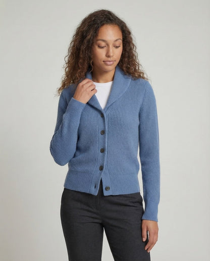 Gerippte Strickjacke für Damen mit Schalkragen-Cardigan for women-Alpenkind
