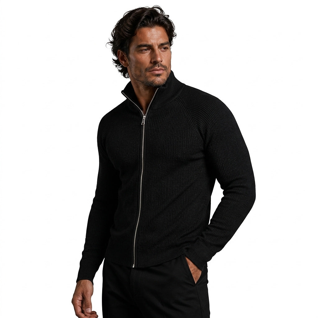 Gerippte Strickjacke mit Reißverschluss für Herren-Cardigan for men-Alpenkind