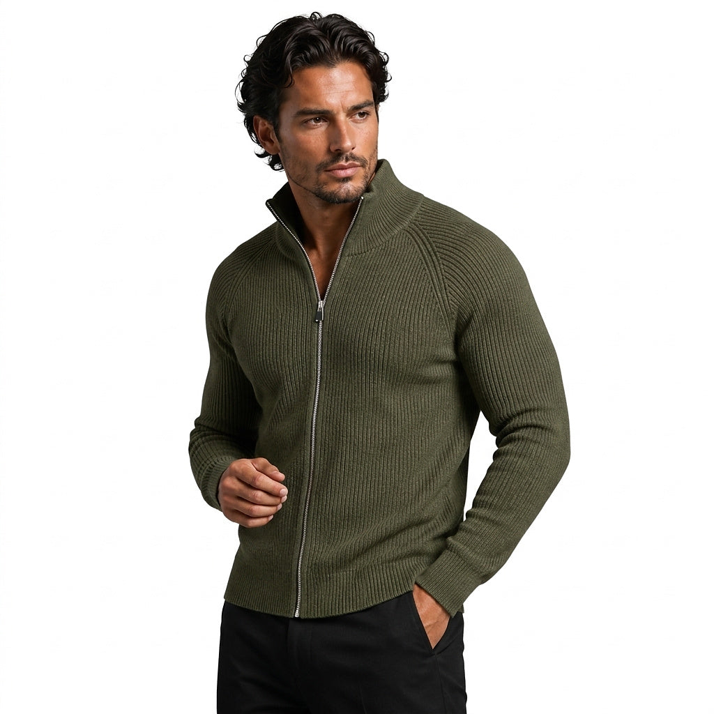 Gerippte Strickjacke mit Reißverschluss für Herren-Cardigan for men-Alpenkind