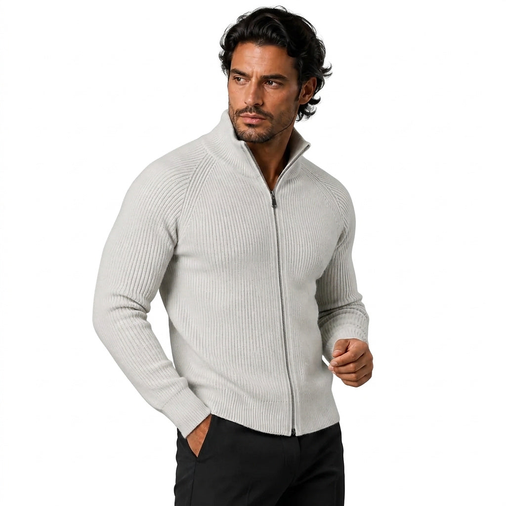 Gerippte Strickjacke mit Reißverschluss für Herren-Cardigan for men-Alpenkind
