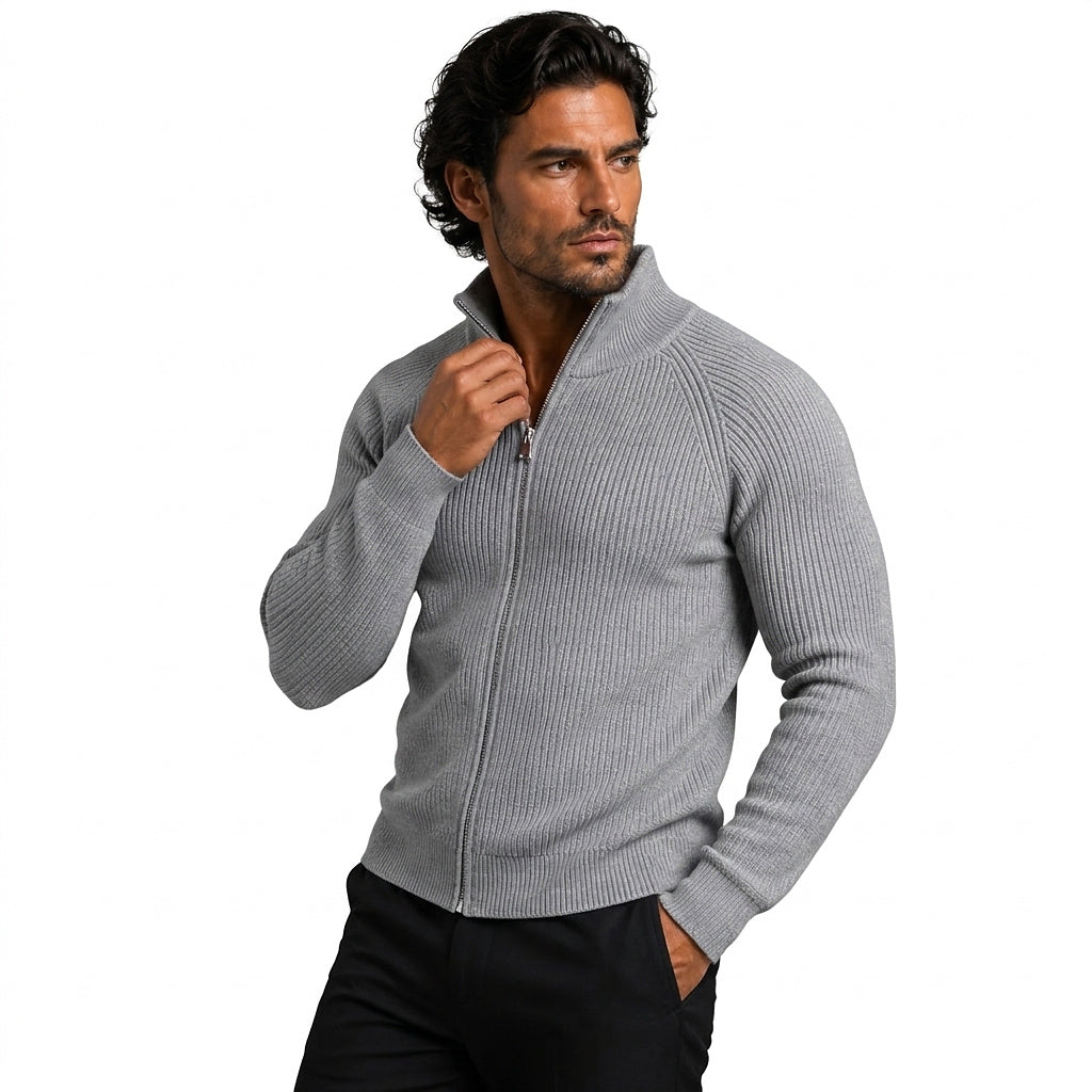 Gerippte Strickjacke mit Reißverschluss für Herren-Cardigan for men-Alpenkind